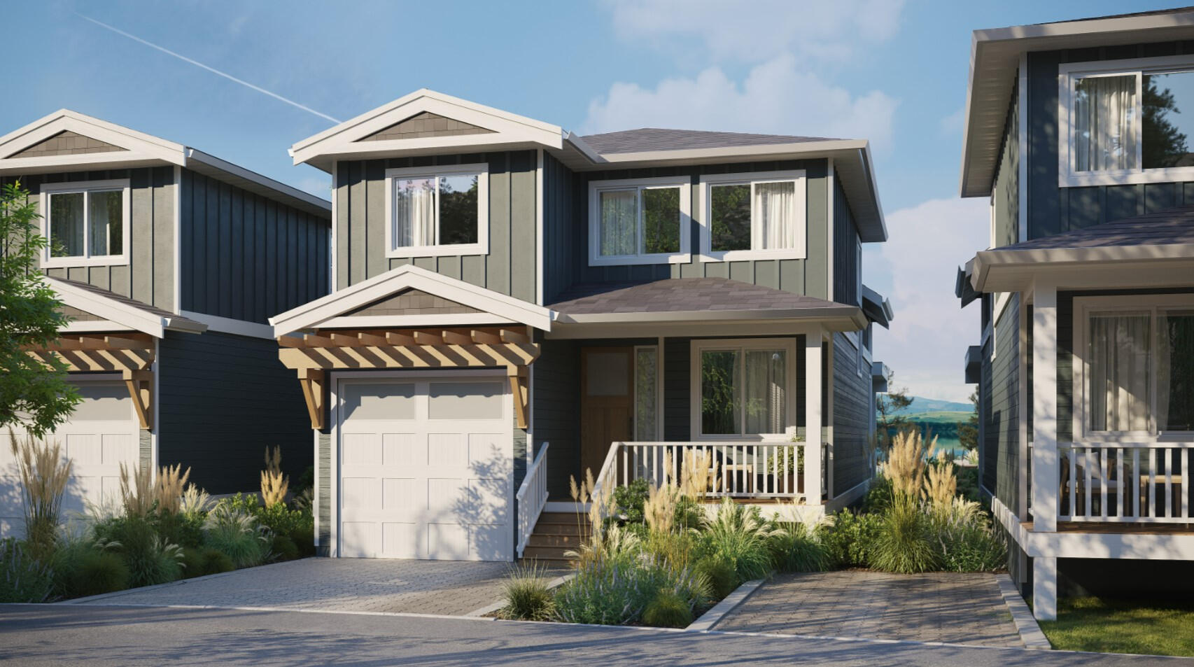 Two-storey modern cottage with garage and porch